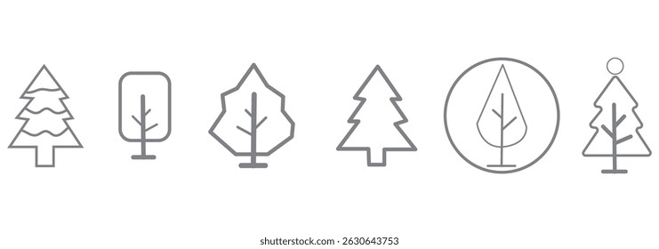 Tree and Forest Outline Style Icons for Design, Cards, Apps, Social Networks eps 10