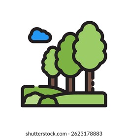 Tree Forest Vector for Nature Conservation and Earth Greenery. Woodland and foliage illustration. Oxygen and biodiversity concept. Filled Line Icon