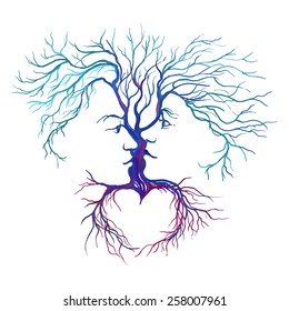 tree in the form of men and women vector illustration  hand drawn  painted watercolor