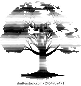 Tree formed by a pattern of horizontal lines in black and white.