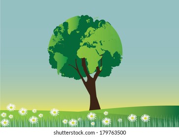  Tree forming the world globe in its branches and leaves