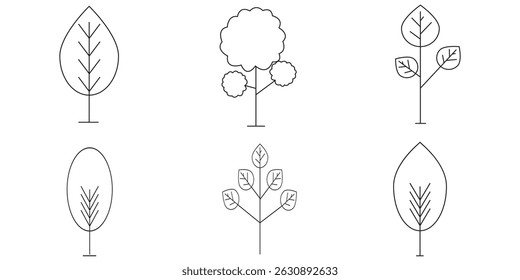 Tree and Forrest Icons Symbols. Tree vector set. Linear icon collection. Forest, park and garden trees isolated sign pack. 