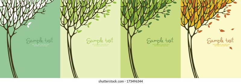 A tree in four different seasons (spring, summer, winter and fall)