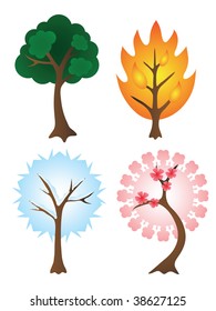 Tree at four seasons. Beautiful vector illustration.