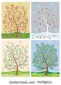 Tree in Four Seasons Illustration of a tree in the four seasons. Each season is on a separate layer.