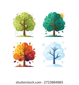 Tree with four seasons in one image icon flat vector design.