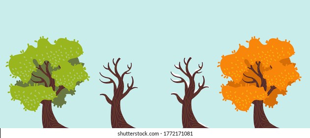 Tree In Four Stage Of Seasons Illustration. Tree Vector Illustration.