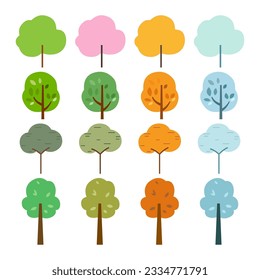 tree in four times of year spring, summer, autumn and winter vector illustration. trees isolated elements icon set