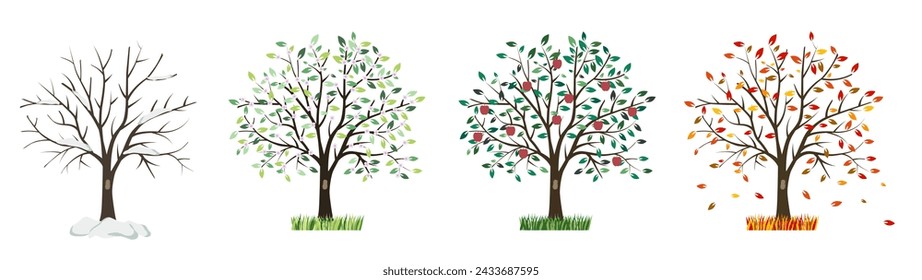 Tree four times a year in spring, summer, autumn and winter. Season. EPS 10.