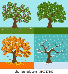 Tree Four Yearly Seasons Spring Summer Stock Vector (Royalty Free ...