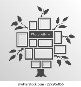 Tree with frames on the wall. Tree photo frames object on a white background, Vector illustration