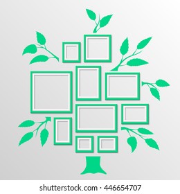 Tree with frames on the wall. Tree photo frames object on a white background, Vector illustration