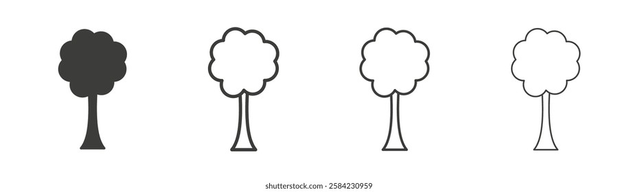 Tree free icons set. Liner outlined and flat black color
