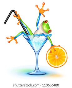 Tree frog in Blue Lagoon cocktail