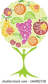 Tree fruit apple pear orange cherry grape vector illustration