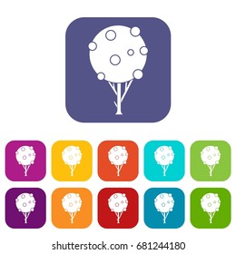 Tree with fruits icons set vector illustration in flat style in colors red, blue, green, and other