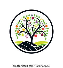 tree and fruits vector logo design