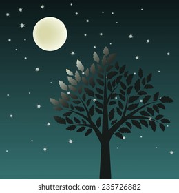 Tree and full moon illustration