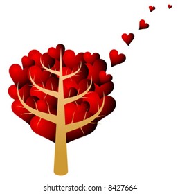 Tree full of red hearts over white. Valentines theme.