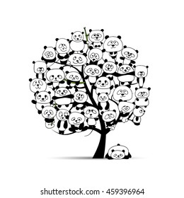 Tree with funny pandas, sketch for your design