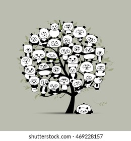 Tree with funny pandas, sketch for your design