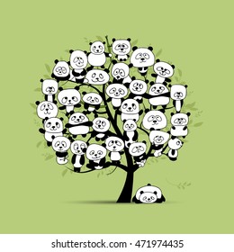 Tree with funny pandas, sketch for your design