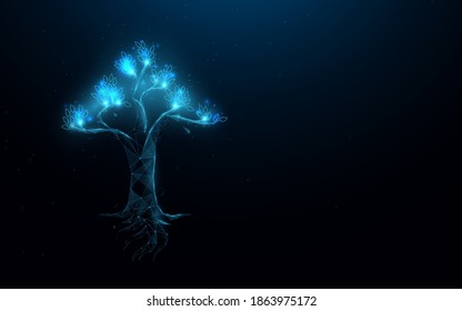 Tree with futuristic digital. Low poly model design. 3d Vector illustration