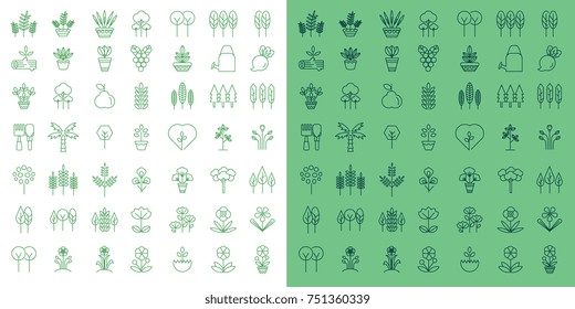 Tree and Garden line icon set