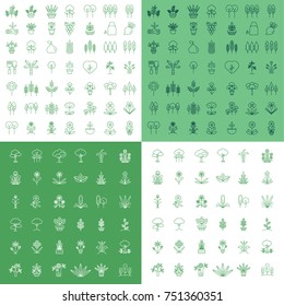 Tree and Garden line icon set