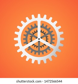 Tree gear illustration vector design with orange background