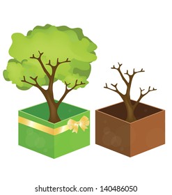 Tree. Gift box vector illustration.