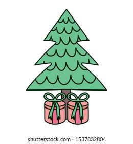 tree with gift boxes celebration merry christmas vector illustration