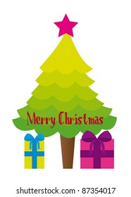 tree and gifts cartoon isolated over white background. vector