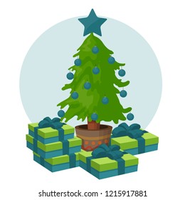 tree and gifts, vector illustration
