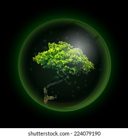 Tree in glass ball retort. Vector