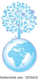 Tree and Globe. All elements and textures are individual objects. Vector images scale to any size.