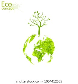 Tree with globe on white background. Environmentally friendly world. Illustration of ecology the concept of info graphics. Icon. Simple modern minimalistic style.