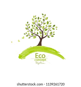 Tree with globe on white background. Environmentally friendly world. Illustration of ecology the concept of info graphics. Icon. Simple modern minimalistic style. Vector illustration. Green Tree. 