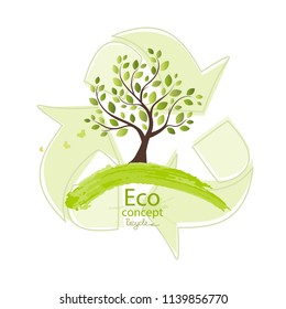 Tree with globe on white background. Environmentally friendly world. Illustration of ecology the concept of info graphics. Icon. Simple modern minimalistic style. Vector illustration. Green. Recycling