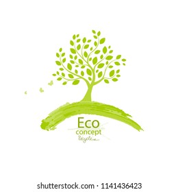 Tree with globe on white background. Environmentally friendly world. Illustration of ecology the concept of info graphics. Icon. Simple modern minimalistic style. Vector illustration. Green Tree. 