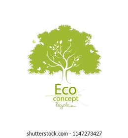 Tree with globe on white background. Environmentally friendly world. Illustration of ecology the concept of info graphics. Icon. Simple modern minimalistic style. Vector illustration. Green Tree. 