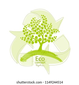 Tree with globe on white background. Environmentally friendly world. Illustration of ecology the concept of info graphics. Icon. Simple modern minimalistic style. Vector illustration. Green. Recycling