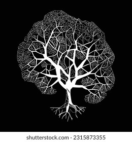 Tree gloomy branches white stroke minimalist polygonal style tree highly detailed vector artwork