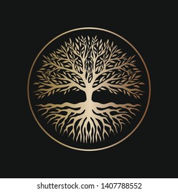 Tree, gold colour for icon or logo template