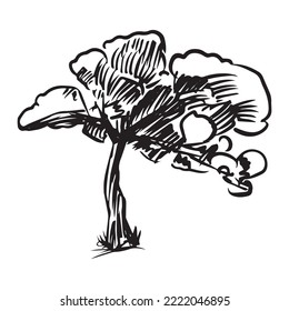 ilustración vectorial de diseño gráfico de árbol, esbozo de tatuaje de arte, dibujo a mano, uso de impresión