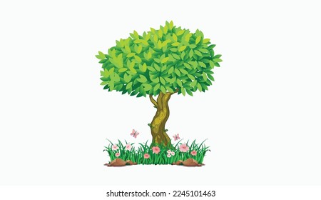 Vector de pasos de diseño de árbol y pasto