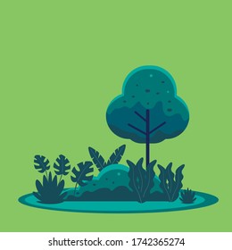 Vector de la naturaleza de la ilustración verde del bosque de hierba de árbol