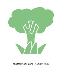 tree and grass icon over white background, silhouette style, vector illustration