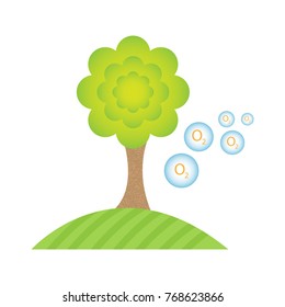 Tree, grass and oxygen symbol on white background. Save the earth. Plant more trees. Clean, fresh environment concept.