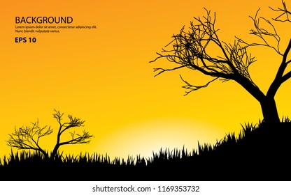 tree and grass silhouette background vector